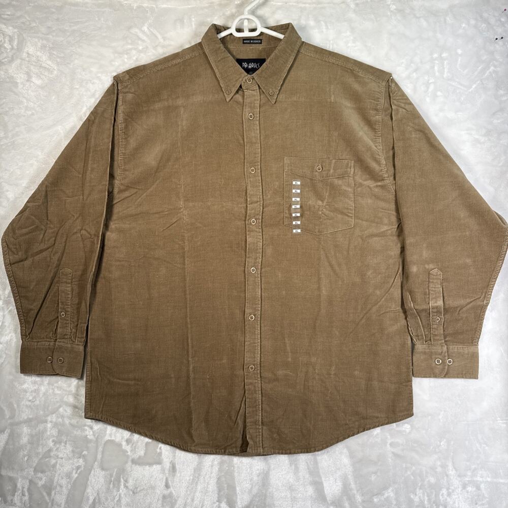 PBX Basics Boys Brown Corduroy Long Sleeve Button Down Shirt Size XL.